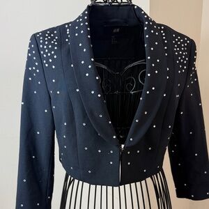 H&M Black Cropped Blazer with Rhinestone Detailing